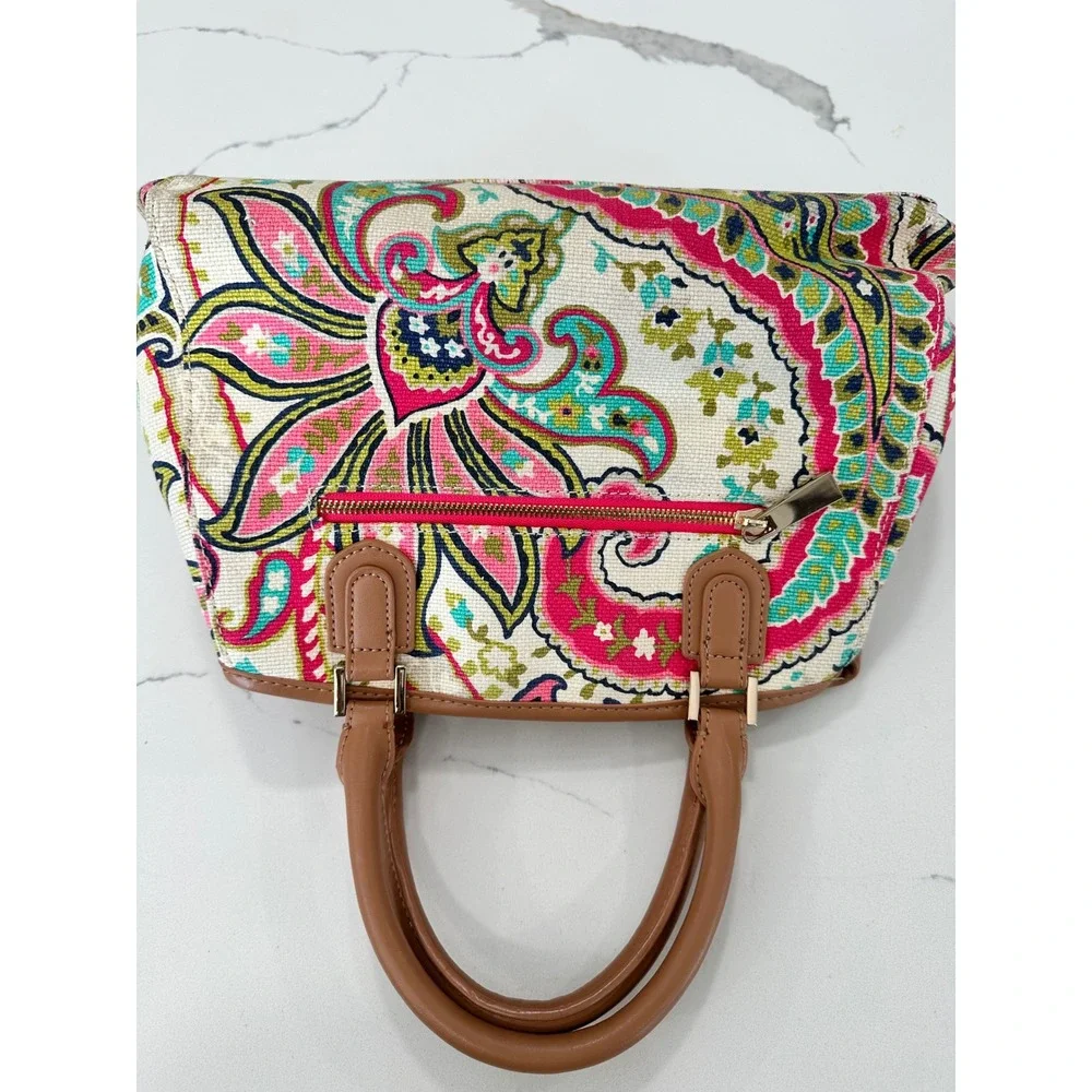 Spartina 449 Daufuskie Island Floral Paisley Linen Leather Satchel Handbag